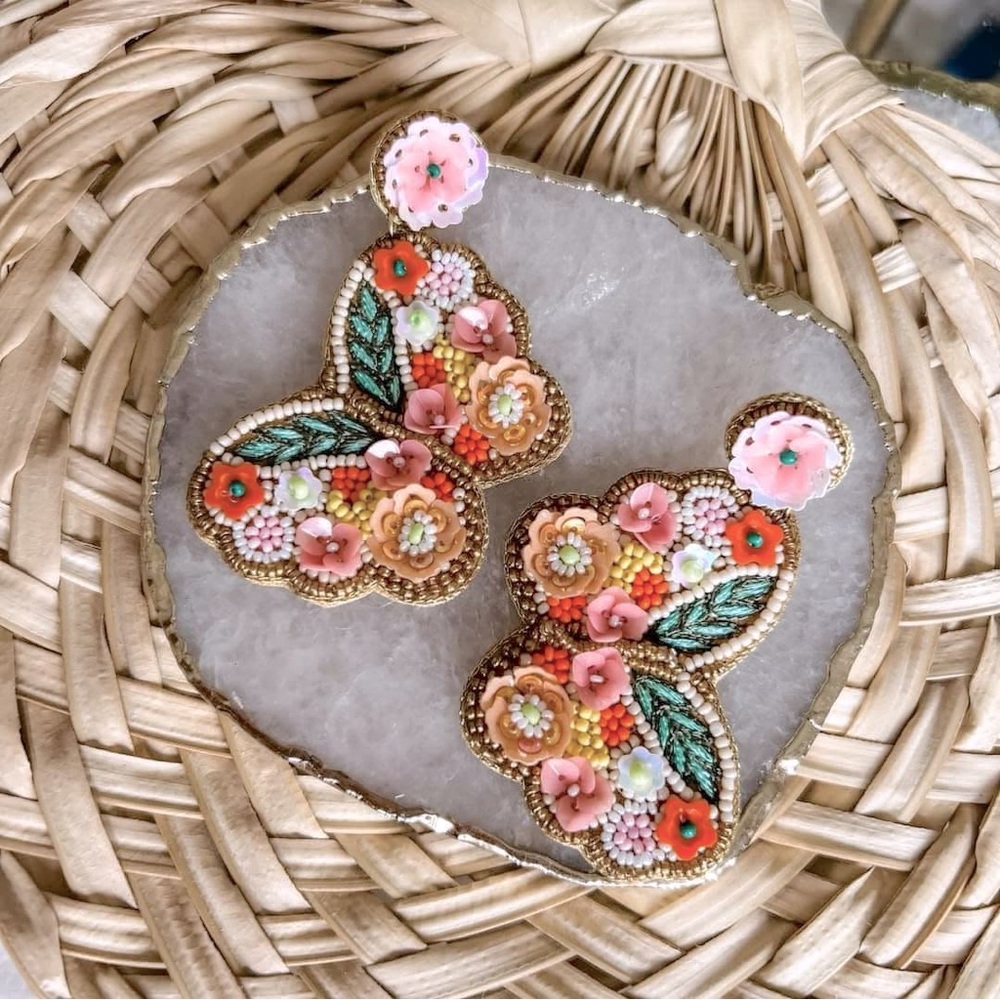NEW Floral Beaded Butterfly Earrings - Picture 5 of 8